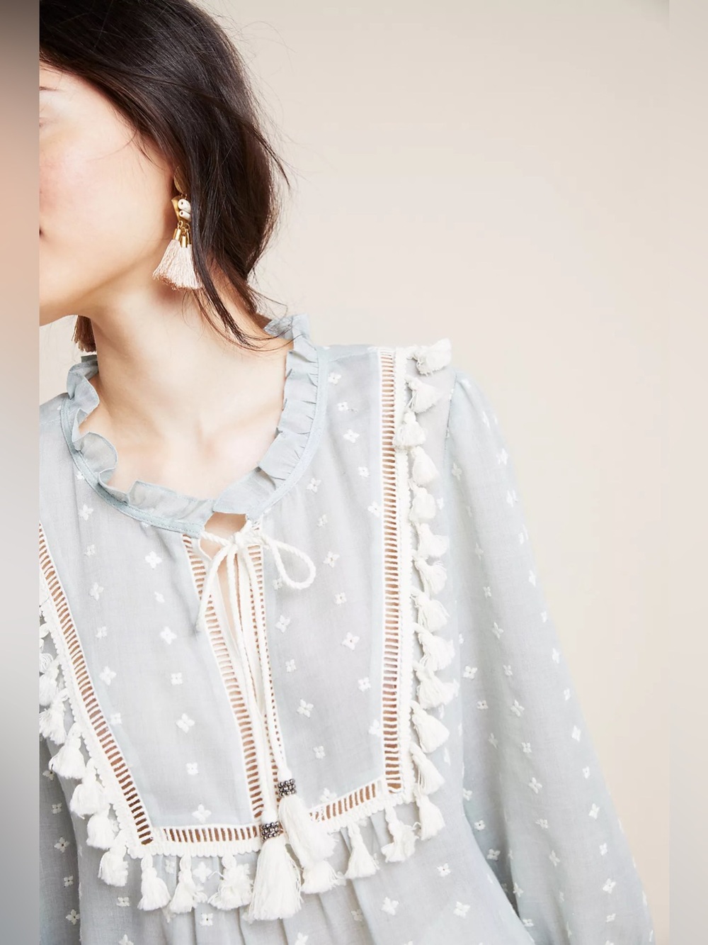 Maeve Anthropologie Sawyer Tassel Peasant Top - Picture 6 of 7
